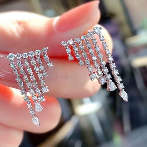 18K白金女镶嵌1.5克拉天然南非高品质钻石流苏耳坠真金真钻送证书
