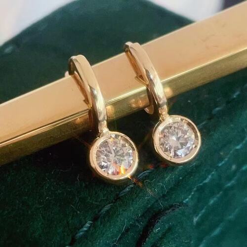 18K金女镶0.5克拉天然南非高品质钻石泡泡耳圈耳环真金真钻送证书
