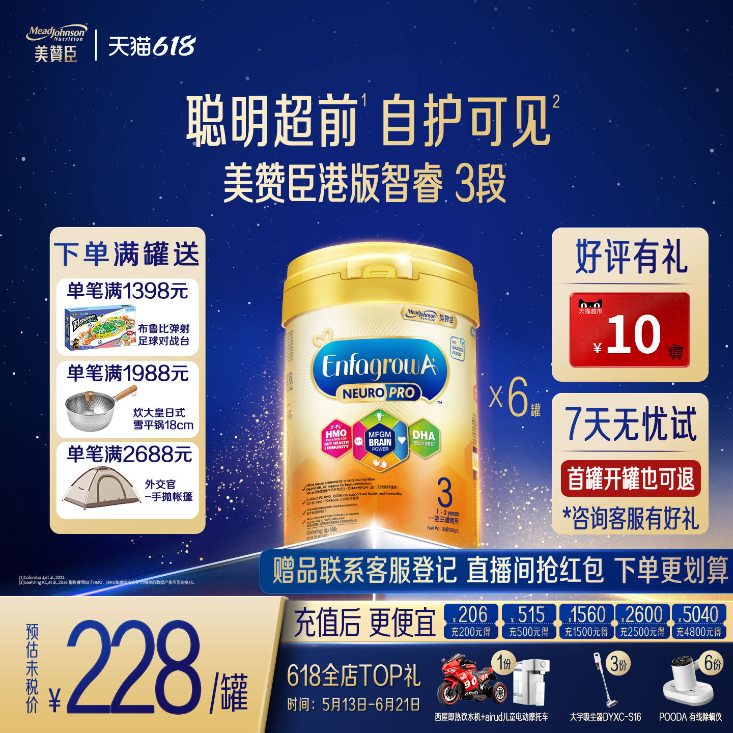 美赞臣港版智睿3段HMO婴幼儿奶粉Neuropro900g*6罐