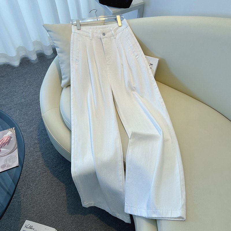 白色阔腿牛仔裤女2025夏季薄款高腰显瘦宽松垂坠感加长直筒拖地裤