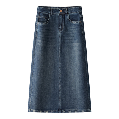 蓝色牛仔半身裙女2025新款秋季高腰显瘦气质a字长裙直筒包臀裙子