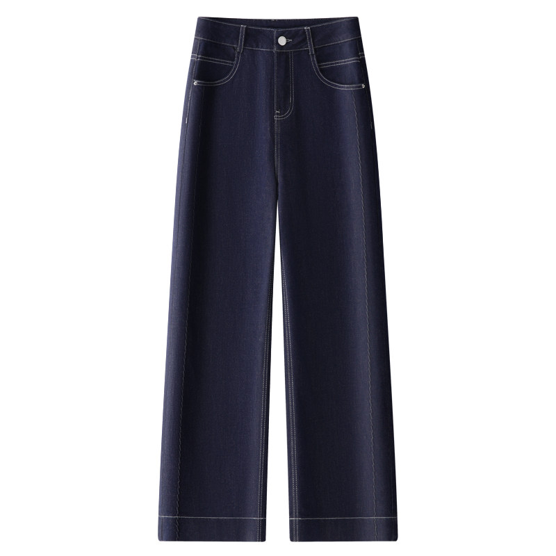 深蓝色牛仔裤女2025新款夏季薄款高腰显瘦宽松小个子垂坠感直筒裤