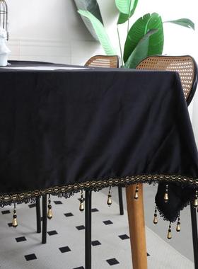 3ew1新古典欧式黑色丝绒布现代简约餐桌布西餐样茶几盖布台布版房