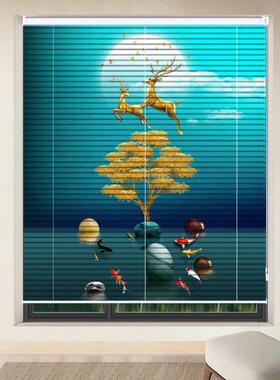 a524轻奢铝百叶窗免打孔安装卷拉式办公室窗帘卫生间客厅印花百叶