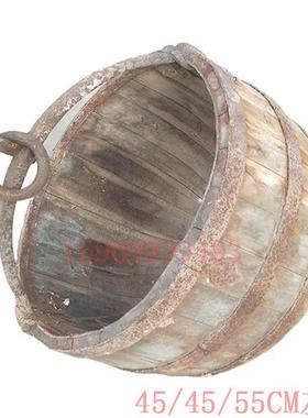 a947民俗老物件复古旧水桶老木桶木盆老旧农具农家院装饰摆件怀旧