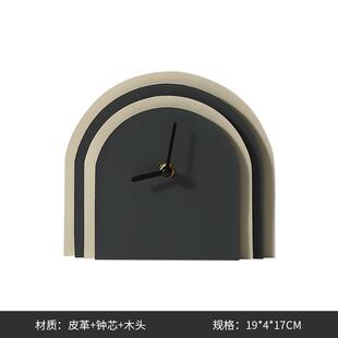 意式极简多层皮革拱形座钟摆件样板房电视柜办公桌面创意家居饰品