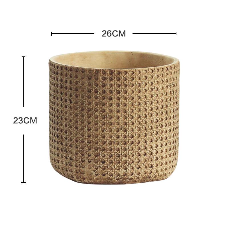 北欧水泥花盆客厅落地大号竹编室内盆栽创意个性仿编织简约盆器
