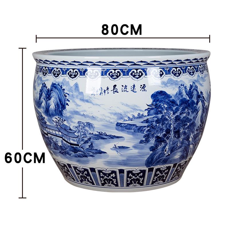 荷花青花山水阳台睡莲陶瓷鱼缸锦鲤乌龟盆庭院种树大缸特大号水漩