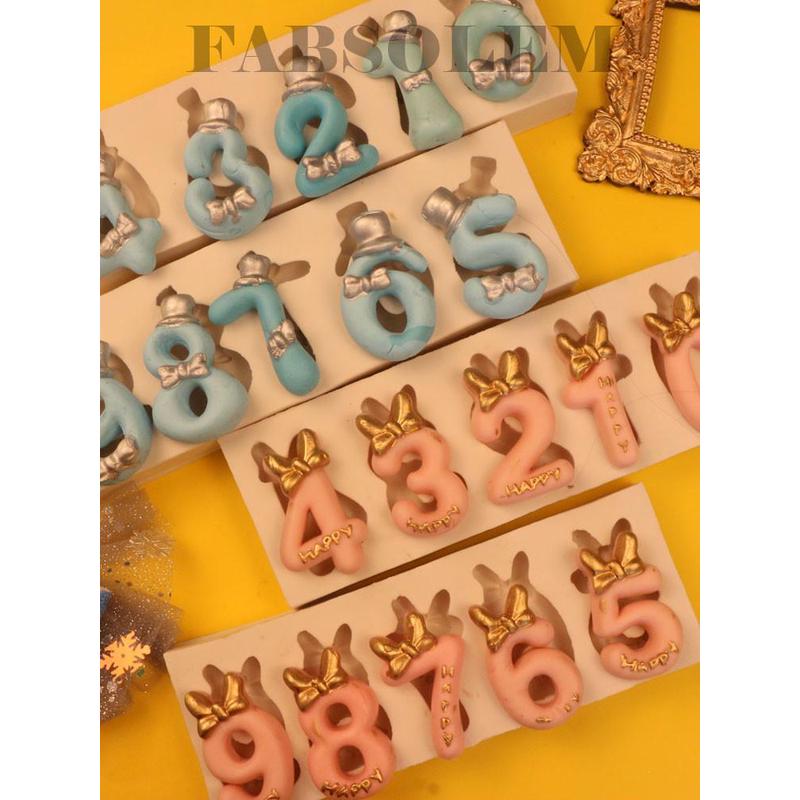 翻糖数字模具 巧克力硅胶模 蝴蝶结礼帽生日蛋糕数字装饰DIY模具