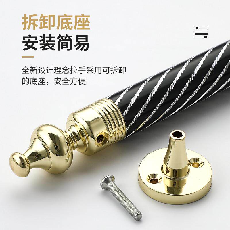 仿古新中式木门拉手门把手不锈钢雕花卧室房门明装老式木门大拉手