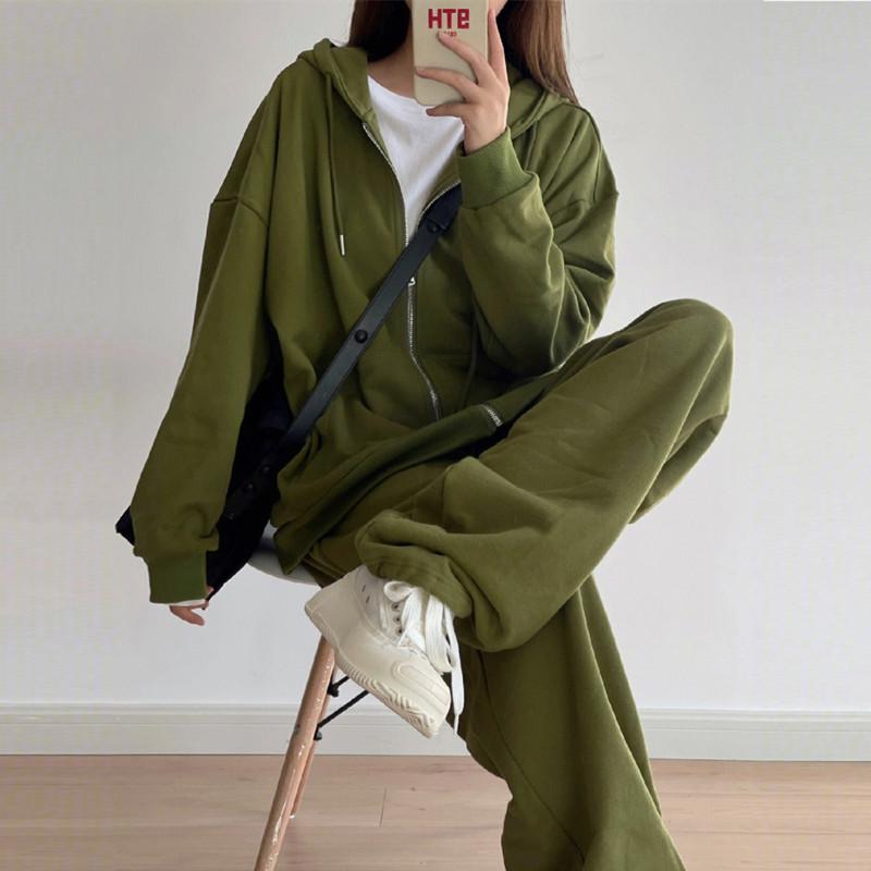 宽松大码连帽运动套装女春秋季韩版学生时尚休闲两件套跑步服