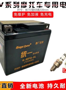 统一摩托车电瓶12V通用MTX5L-BS免维护巧格i天剑飞致150福喜as125
