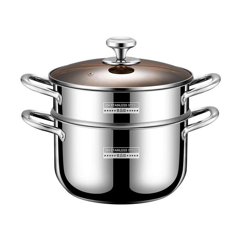 加厚304不锈钢汤锅家用蒸锅电磁炉燃气双耳煮锅焖锅炖锅二层蒸锅,厨房电器,电蒸锅/台式电蒸箱/肠粉机,淘宝优惠券,粉丝福利购,淘宝优惠卷