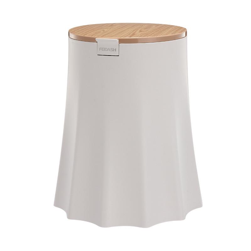 宽底圆形仿木垃圾桶纹网红弹盖防猫狗塑料收纳桶树艺卧室家用纸篓