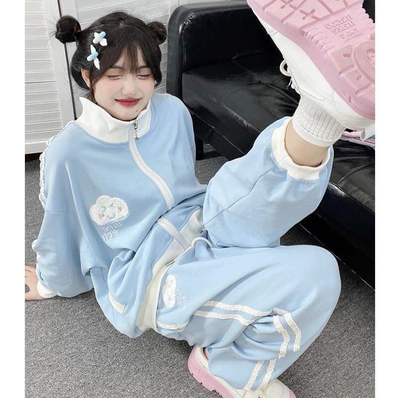 秋冬运动套装女休闲时尚学生韩版甜美多巴胺跑步服两件