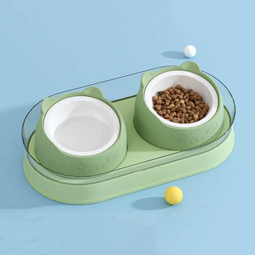 猫碗陶瓷猫食盆猫咪饭碗双碗斜口喝水碗狗狗碗保护颈椎防打翻用品