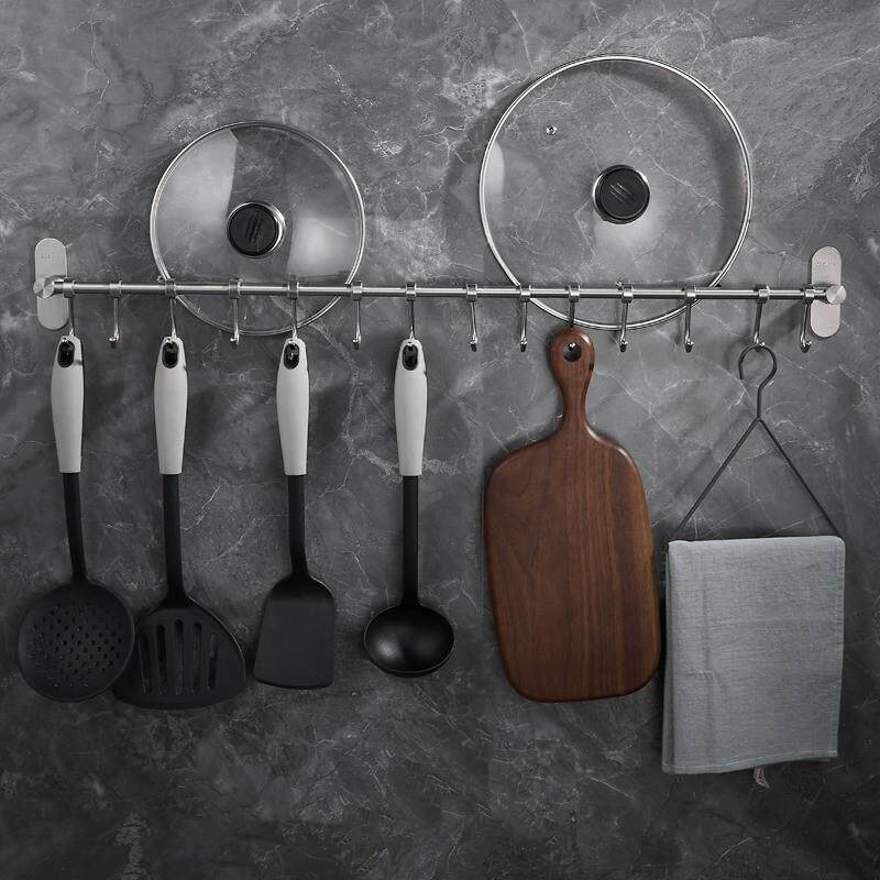 爆款厨房挂钩架免打孔304不锈钢 厨具排钩杆挂架勺子铲子挂壁挂置