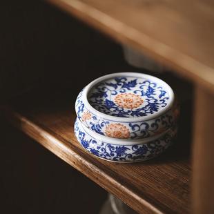 热销umc7批发陶瓷盖盖置壶盖置复古茶玩手工摆件家用茶器壶承青花