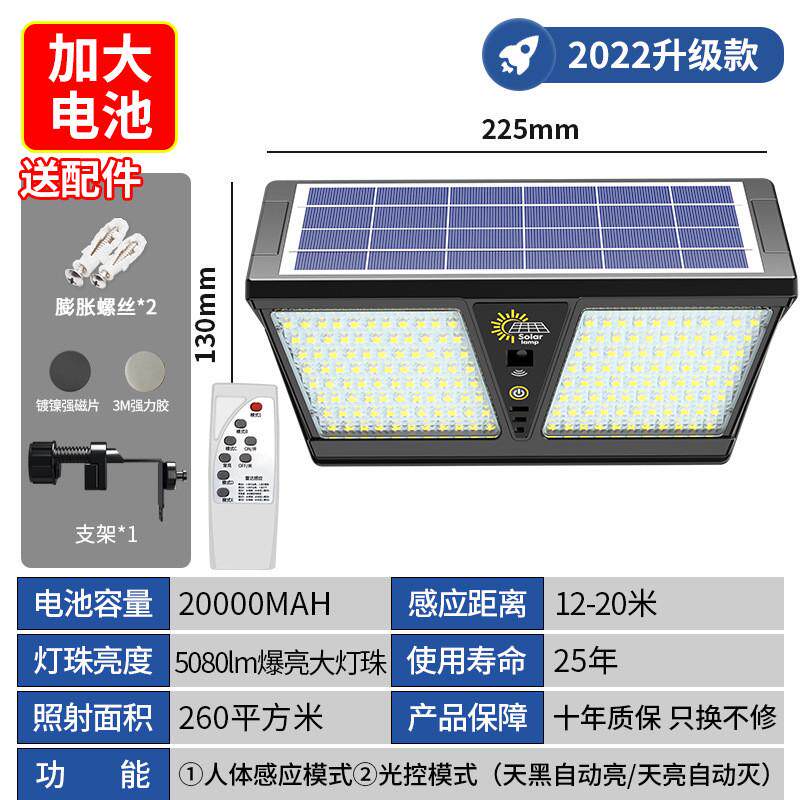 2023太阳能灯防水led庭院灯人体感应户外太阳能壁灯