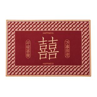 喜庆结婚地垫入户门浴室床边毯门口家用红色绒面防滑进门吸水垫子