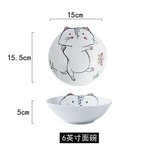 日式陶瓷碗家用套装拉面碗米饭碗汤碗卡通彩釉碗碟雪花猫批发