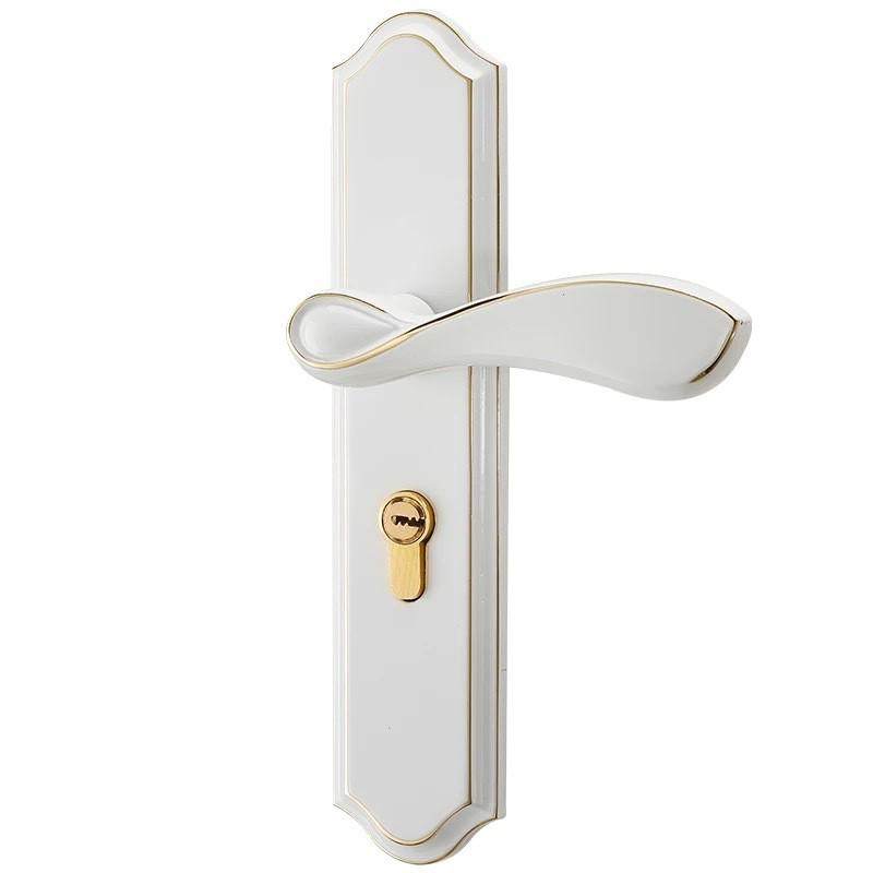 基亚简约轻奢瓷白色室内卧室实木门锁家用静音房门锁手把通用锁具