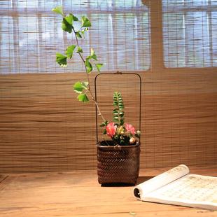 小原流花器花道插花花器 竹编花瓶花篮藤编手工田园摆件日式花器