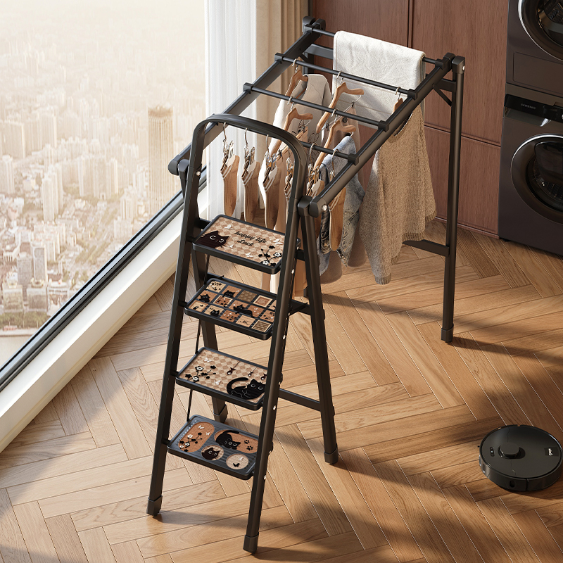 美世达小梯子晾衣架两用家用中古风多功能折叠加厚爬梯五步人字梯
