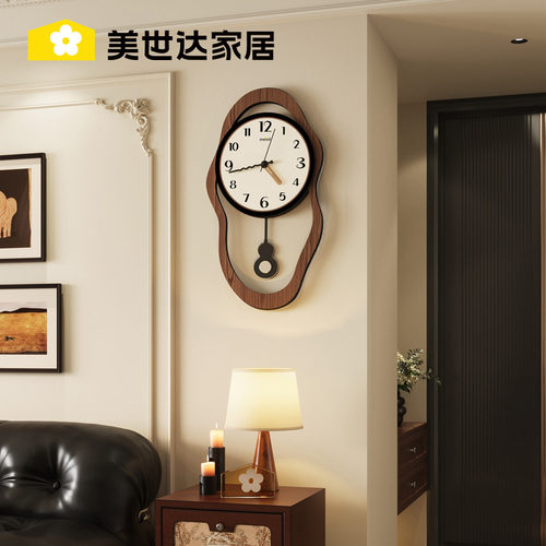 美世达2025新款创意客厅覆古艺术挂钟高级感时钟挂墙中古风钟表画