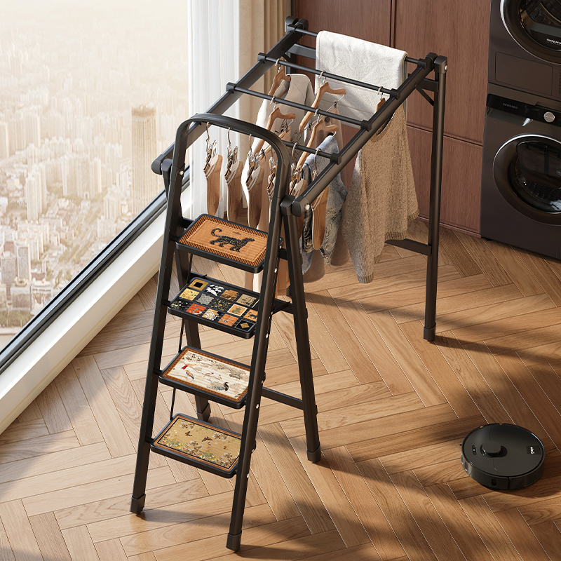 美世达家用梯子晾衣架两用阳台落地式折叠梯多功能加粗加厚人字梯