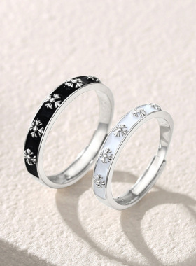 s999足银鸢尾花滴胶情侣对戒小众设计轻奢异地恋学生简约活口戒指