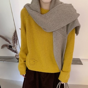 韩版慵懒风萌趣大象刺绣套头毛衣女秋冬宽松显瘦软糯羊驼绒针织衫