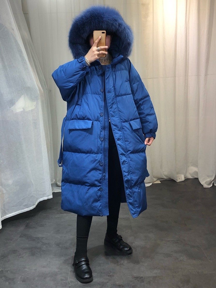 狐狸毛领中长款蓝色羽绒服女小个子加厚25年冬季韩版宽松收腰外套,女装/女士精品,羽绒服,淘宝优惠券,粉丝福利购,淘宝优惠卷