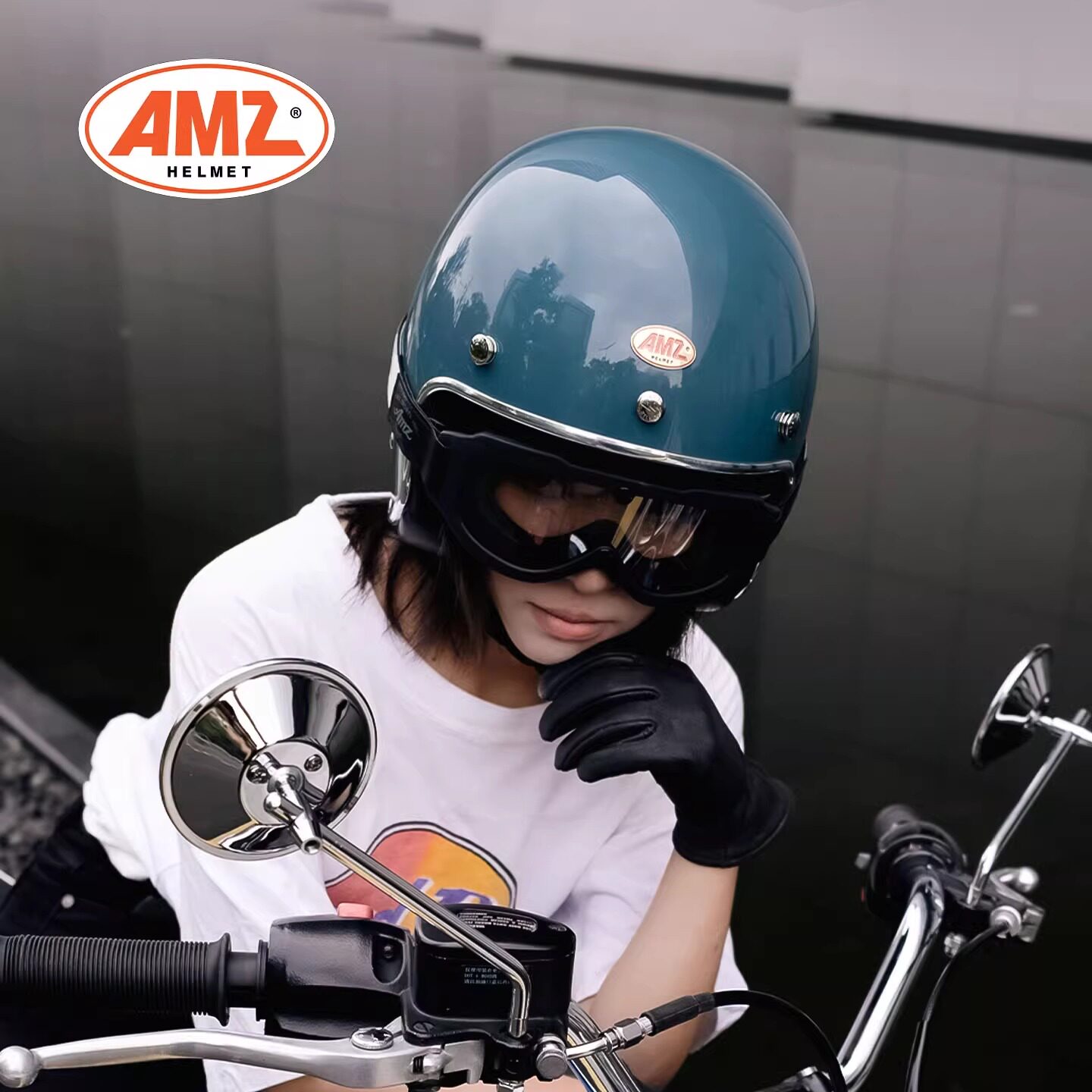 AMZ复古机车3/4盔巡航头盔摩托车通勤3C认证头盔电动车男女四季