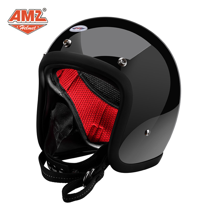 AMZ哈雷复古四季半盔电动车男女个性酷夏季3/4小盔体玻璃钢头盔