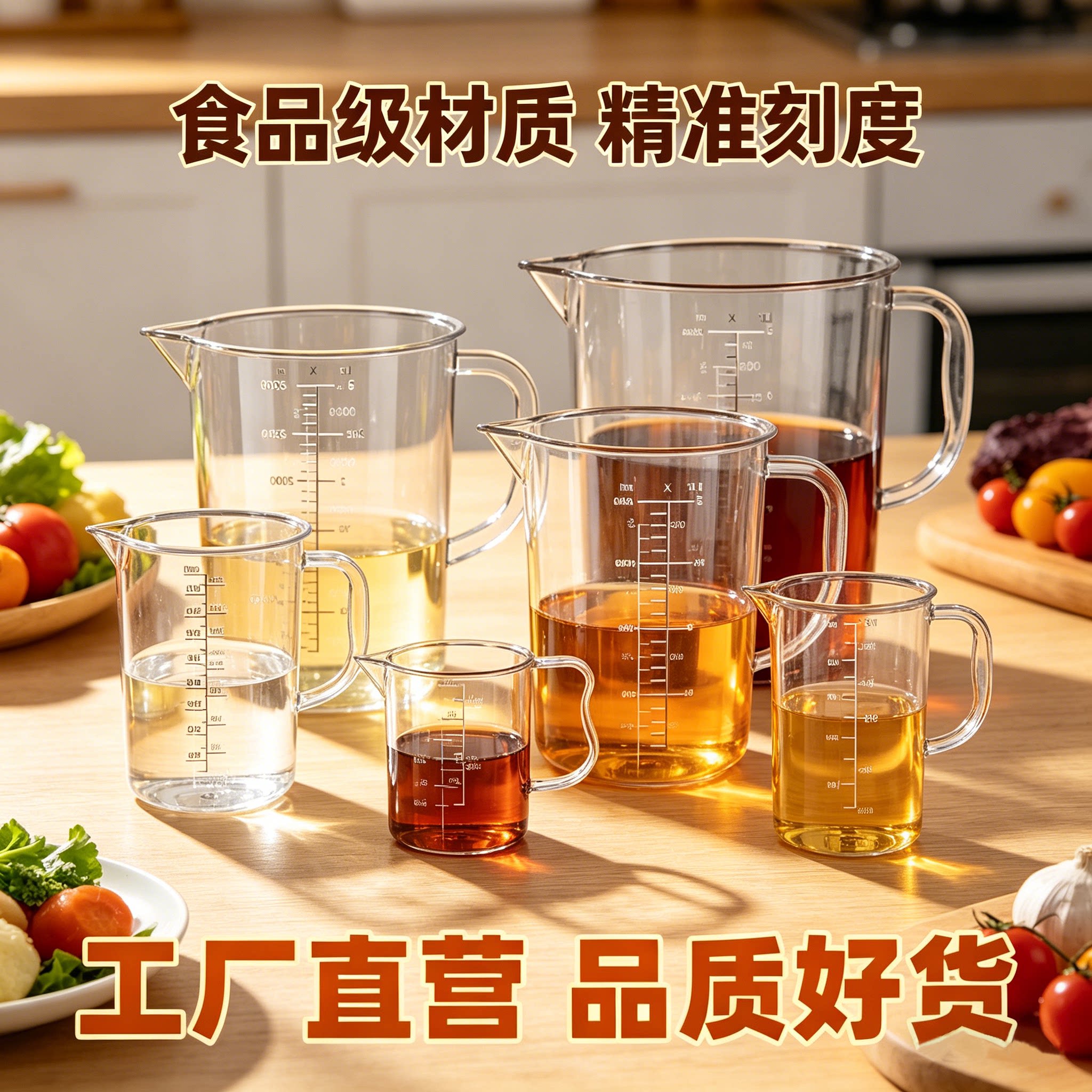 PC塑料量杯加厚双刻度大容量水壶奶茶店用具耐高温透明量筒量杯