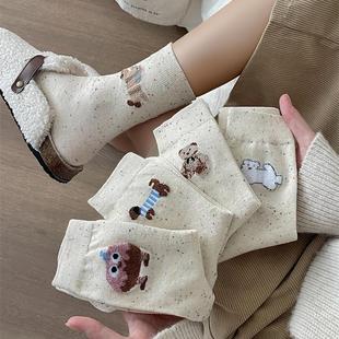 点子纱卡通袜子女中筒袜春秋季 纯棉ins潮日系植绒小狗可爱长筒袜