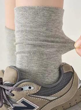 灰色袜子女春秋款纯棉中筒袜无骨袜秋冬季月子长袜配勃肯鞋堆堆袜