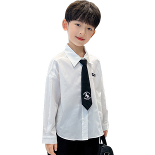 男童白衬衫2025春装新款儿童演出衬衣配领带春秋季长袖打底上衣潮