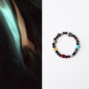 QIANTAO「格桑」原创中式天然银黑曜石水晶手串多宝国风情侣礼物