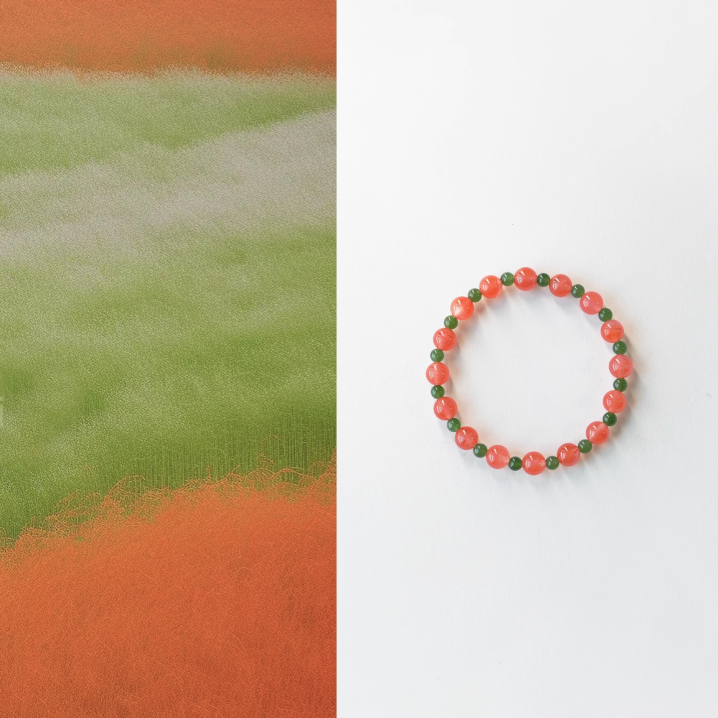 QIANTAO「合欢」原创中式天然冰飘南红和田玉手串女生手链礼物