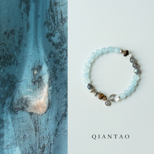QIANTAO「浅海」原创稳定情绪天然海蓝宝沉香多宝好运手串女礼物