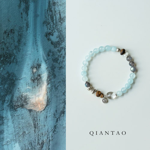 QIANTAO「浅海」原创稳定情绪天然海蓝宝沉香多宝好运手串女礼物