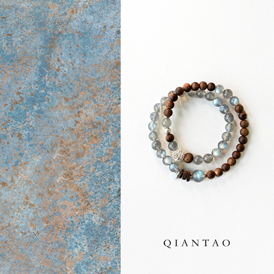 QIANTAO「倒叙」原创天然灰月光水晶手串沉香银好运手链情侣礼物