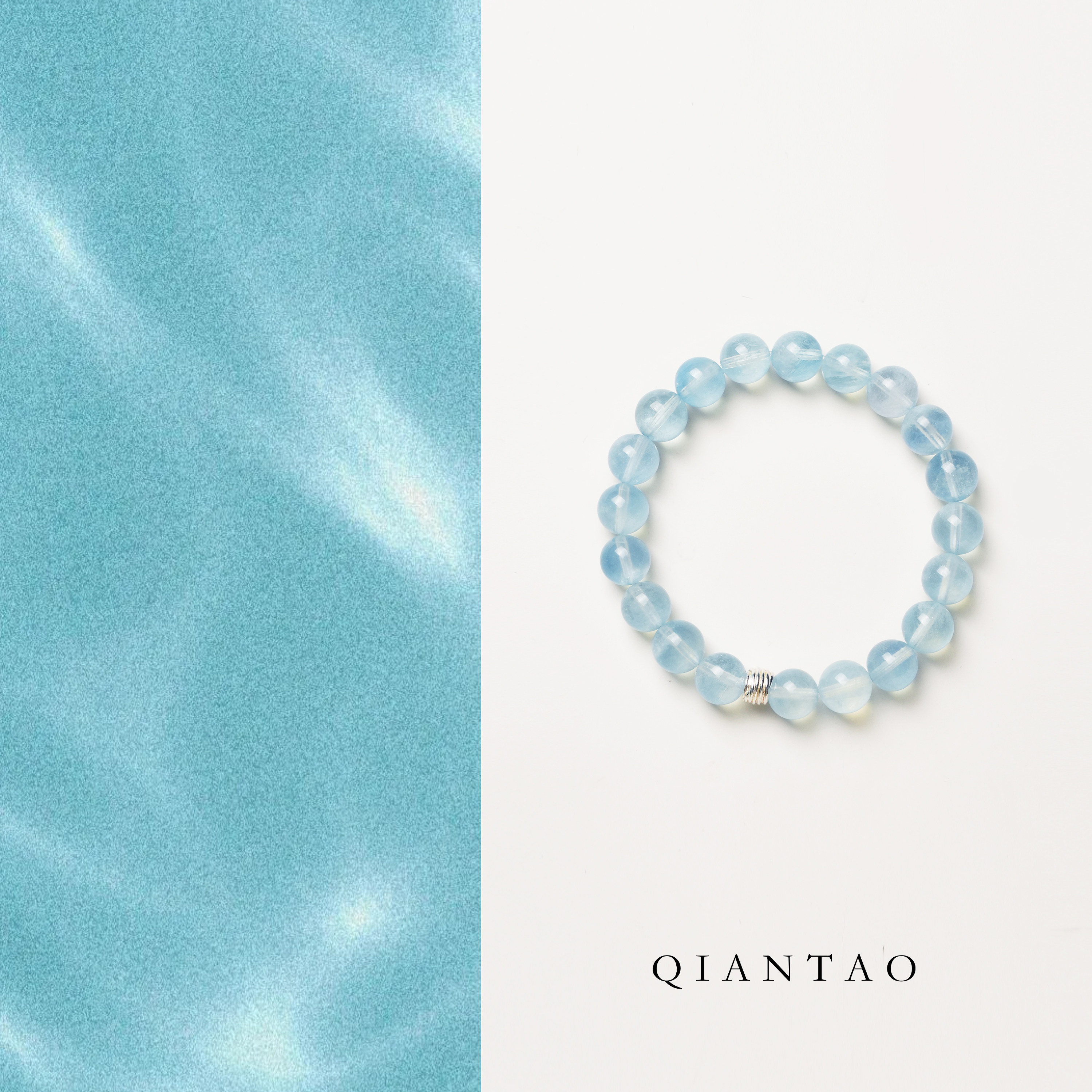 QIANTAO「星晴」原创水晶天然冰透海蓝宝纯银手串手链女高级礼物