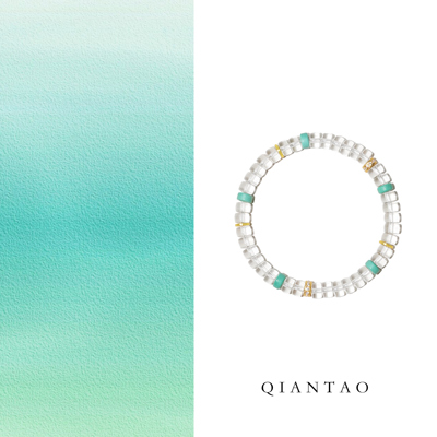 QIANTAO「玉风」稳定情绪天然白水晶绿松石水晶手串招财女生礼物