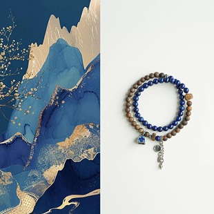 QIANTAO「称心」原创天然青金石奇楠沉香手串925银多圈手链礼物