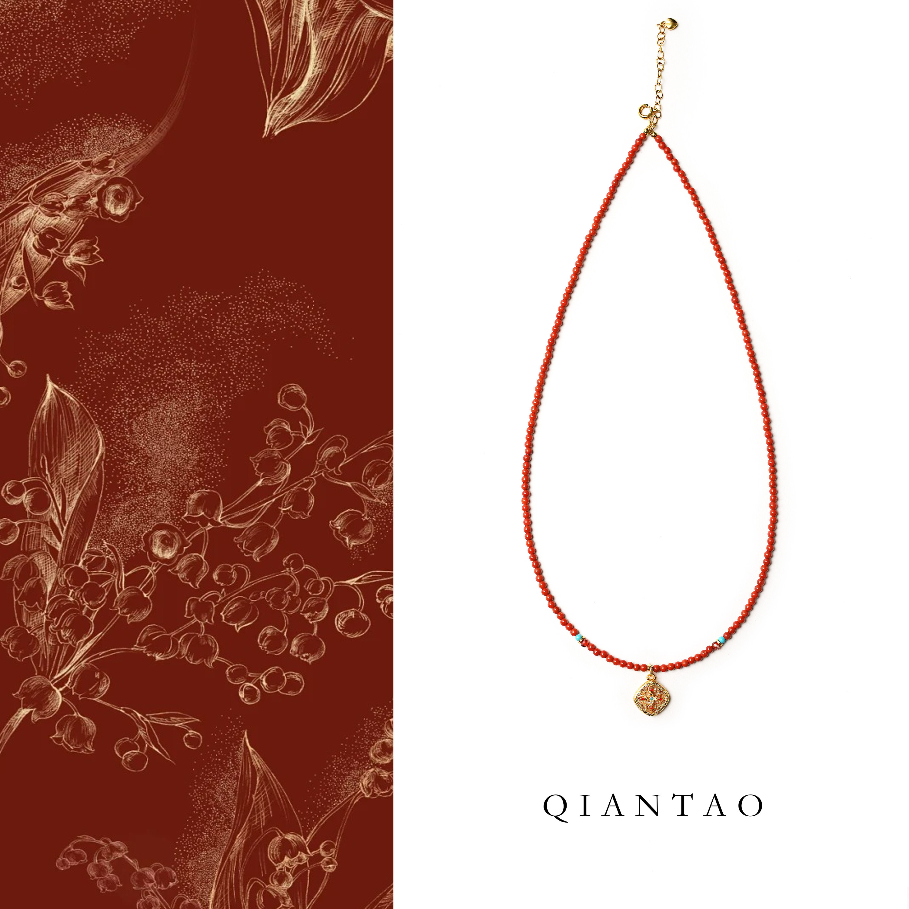 QIANTAO「华韵」原创天然满色高品南红柿子红项链女生锁骨链礼物