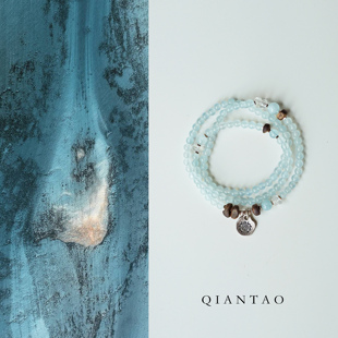 QIANTAO「清晨」原创天然海蓝宝沉香多宝好运多圈手串女项链礼物