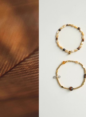 QIANTAO「梧桐丨枫屿」原创天然马蹄螺沉香手链女虎眼石手串礼物